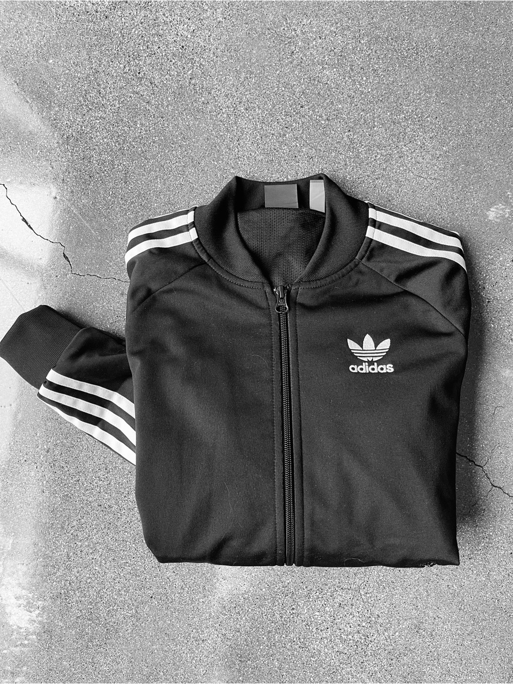 Adidas Black and White Three-Stripe Track Jacket